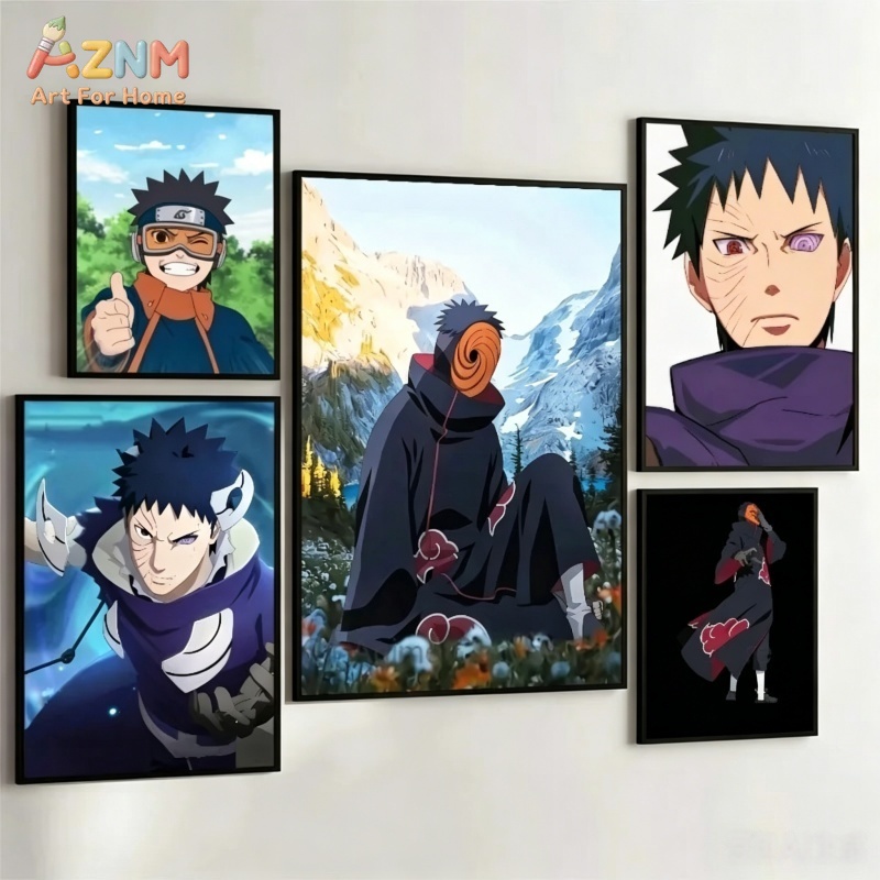 Anime Merchandise Posters - AZNM นารูโตะ อุจิวะ โอบิโตะ โทบิอะนิเมะภาพวาดบนผ้าใบอะคาสึกิตัวละครศิลปะบนผนังโปสเตอร์ตกแต่งห้องนั่งเล่นผ้าใบพิมพ์ของขวัญ