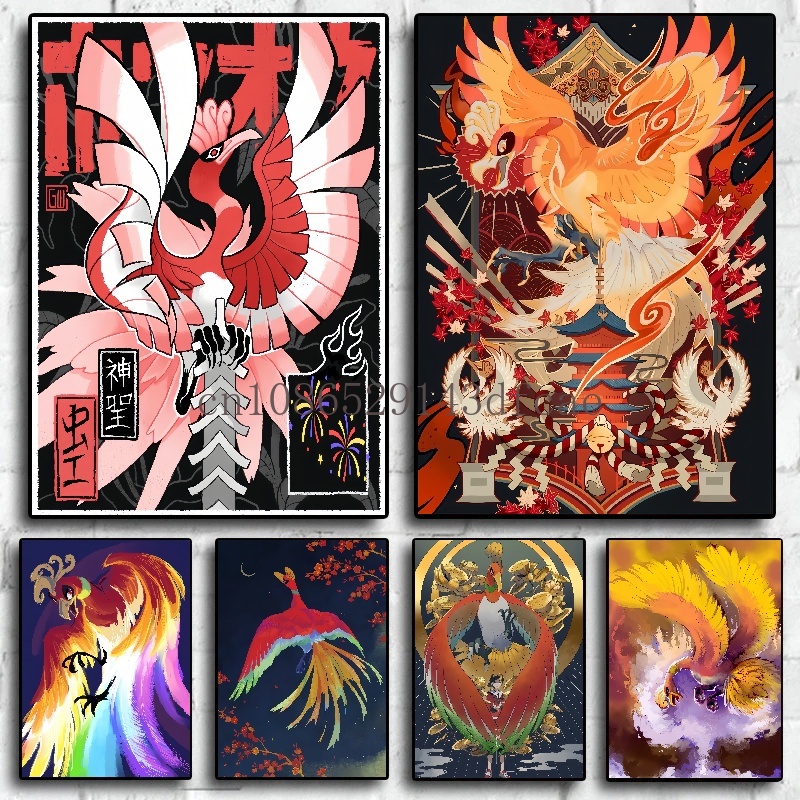 Anime Merchandise Posters - คลาสสิกญี่ปุ่นอะนิเมะ Pokemon โปสเตอร์ตกแต่ง Ho-Oh Wall Art