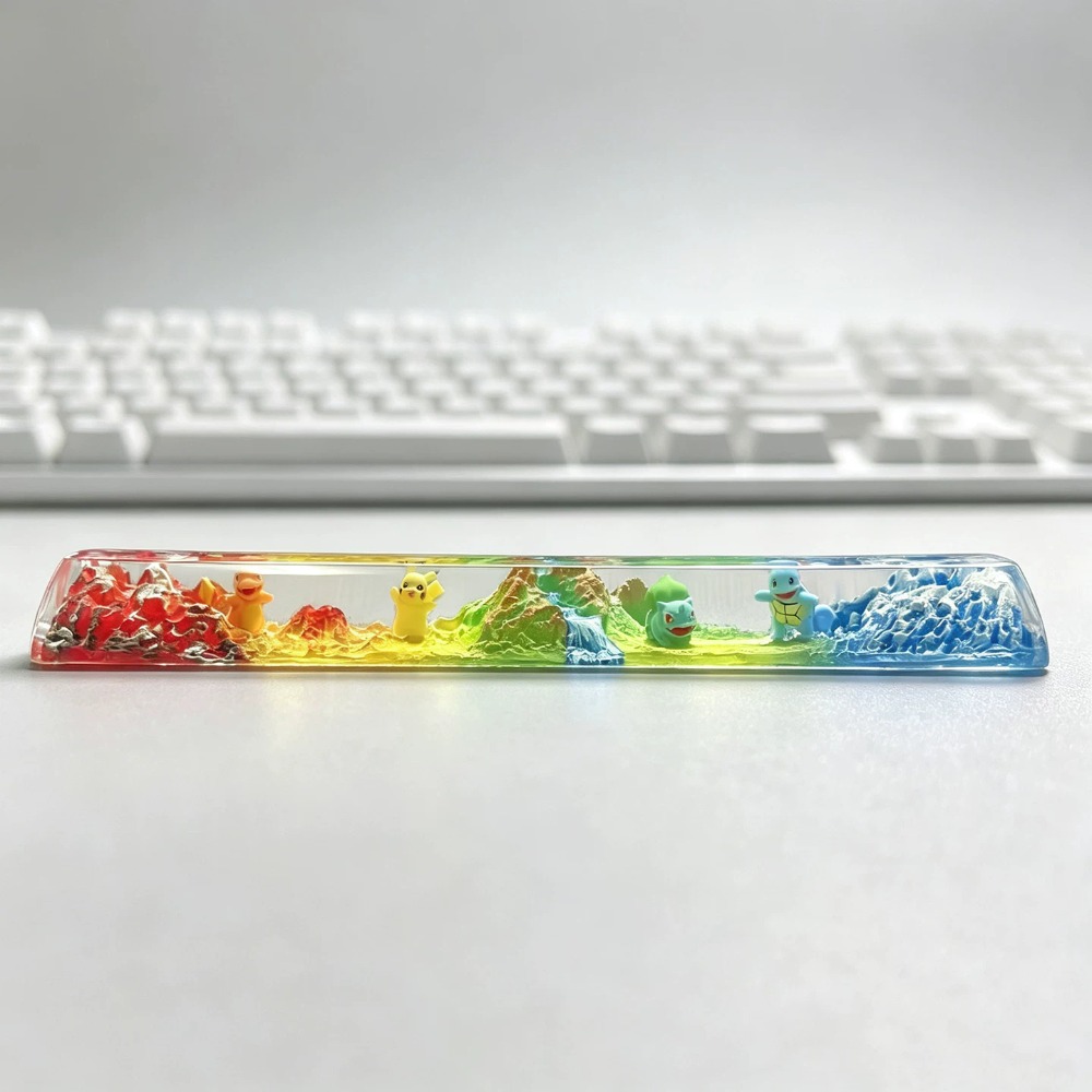 Keycap Artisan Anime - คีย์แคปสามมิติโปเกมอน อีวุย คีย์สเปซบาร์เรซิน ‌ ฉากป่าภูเขาไฟ คีย์บอร์ดกลไกแบบครอส-แอ็กซิส