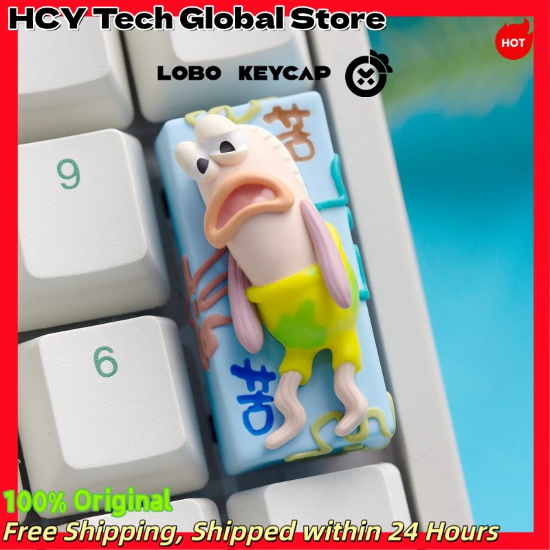 Keycap Artisan Anime - คีย์แคปฟองน้ำสีเหลืองสไตล์อนิเมะ ลายปลาโชคร้าย สำหรับคีย์บอร์ดกลไก คีย์แคปเรซิน 2U แบบกำหนดเอง