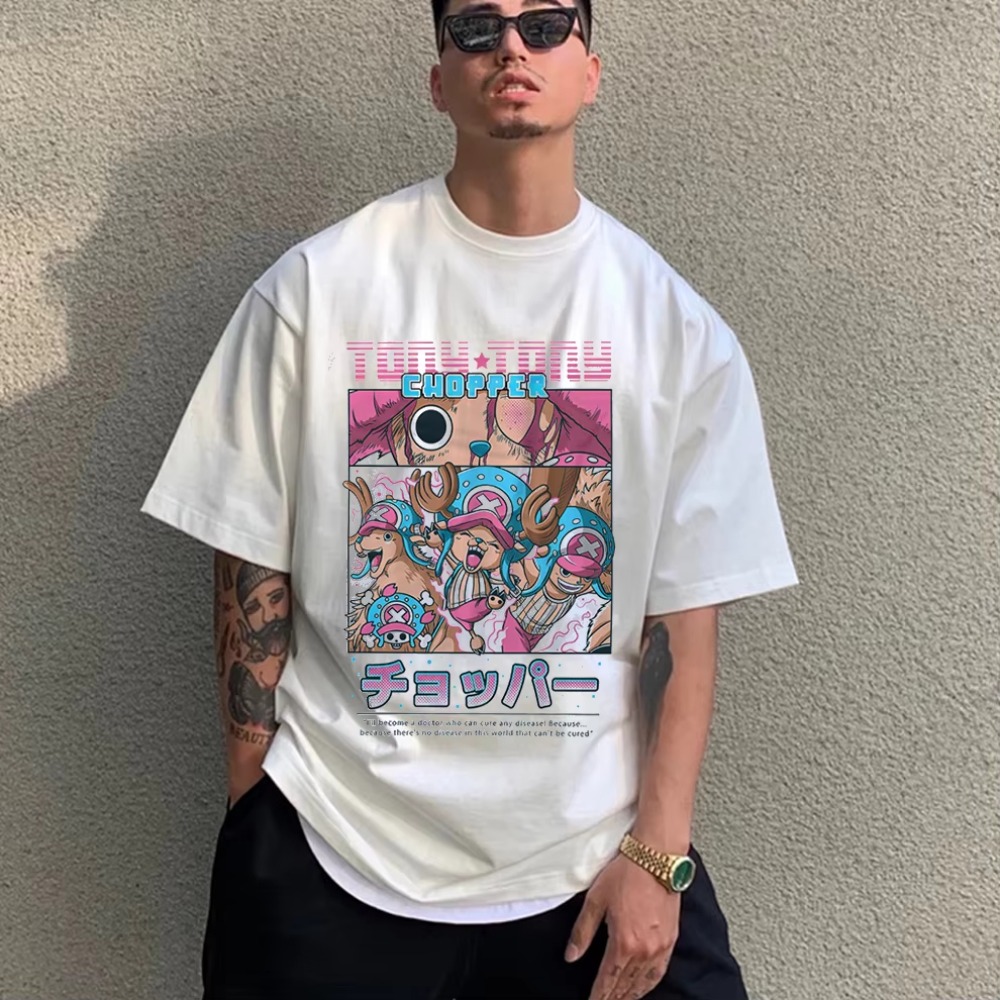 Anime Merchandise Store In Japan - เสื้อยืดผู้ชายลายอนิเมะวันพีซ ช็อปเปอร์ เสื้อผ้าฤดูร้อนทรงโอเวอร์ไซส์ แขนสั้น ผ้าฝ้าย เสื้อยืดลายกราฟิกผู้หญิง